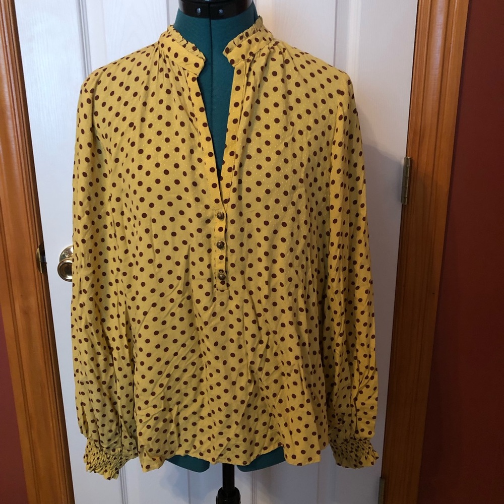 Maeve Anthropologie mustard brown dot tunic